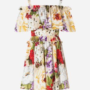 Dolce & Gabbana Floral Poplin Cold Shoulder Dress